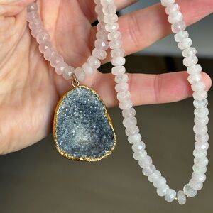 Gold and Gray Druzy Pendant Necklace